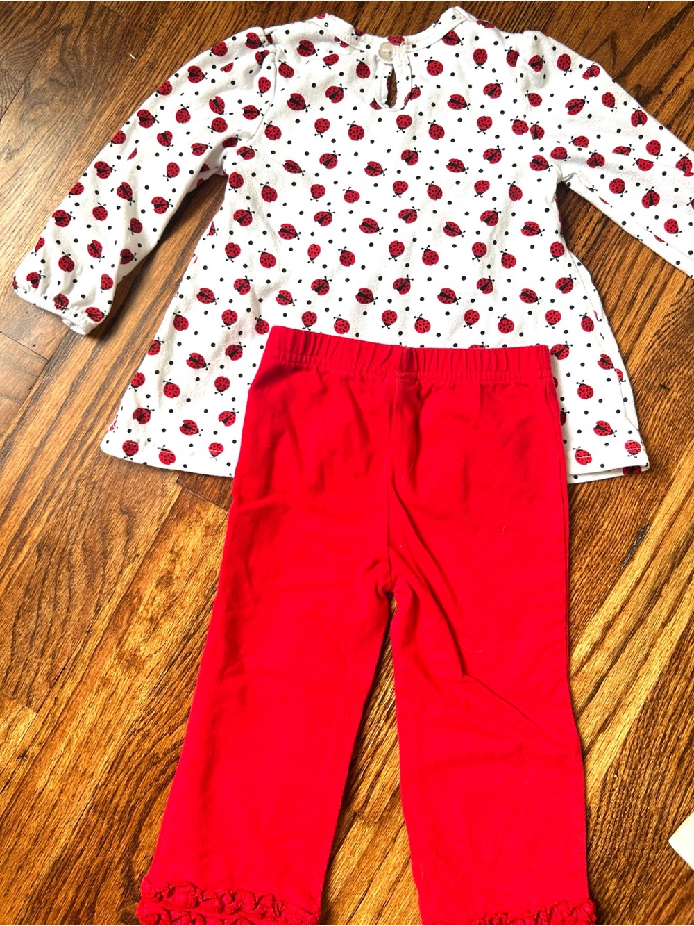 Kidgets Baby Girl Ladybug Tunic & Ruffle Pants Set 12M Red White - Picture 3 of 4